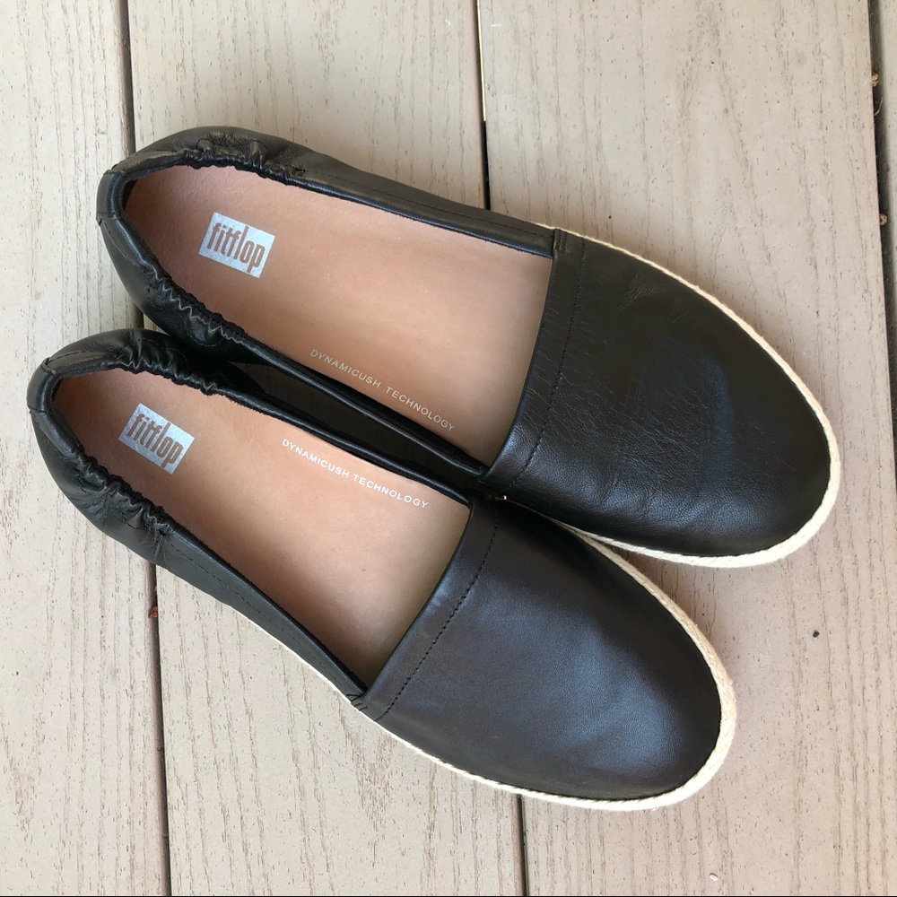 Fitflop black leather espadrille slip on flats 8.5
